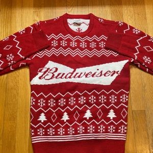 Budweiser Christmas Sweater Men's Small Red White Logo Snowflake Acrylic Small
